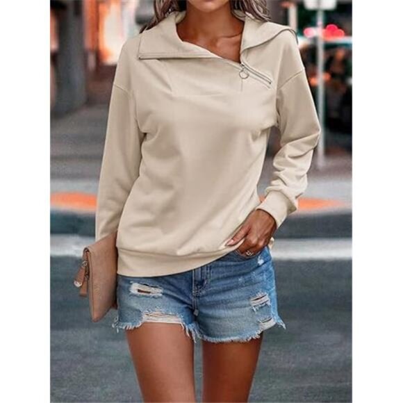 Women's Loose Fit Turtleneck Zipper Sweatshirt – Casual Long Sleeve Pullover - Picture 4 of 7